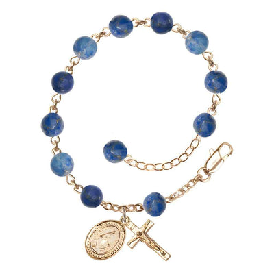 6mm Round Sodalite Round Bead Miraculous with gold-plated crucifix and Miraculous centerpiece rosary bracelet, Bliss Manufacturing