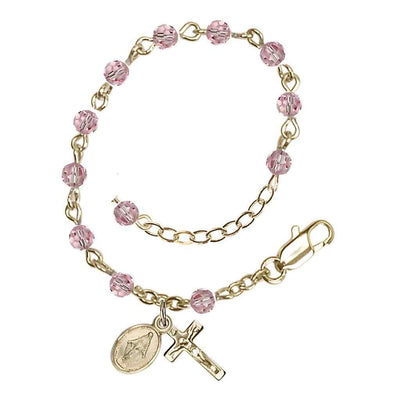 Baby Gold Plate Rosary Bracelet Set with 4mm Light Rose Austrian Crystal Beads, Bliss Manufacturing (view 3)
