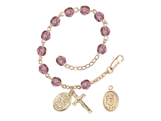 Bliss St Michael Air Force Gold-plated 6mm Crystal Rosary Bracelet