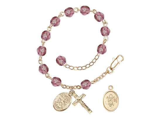 Bliss St Michael Army Gold-plated 6mm Crystal Rosary Bracelet