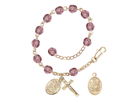 Bliss St Michael Coast Guard Gold-plated 6mm Crystal Rosary Bracelet