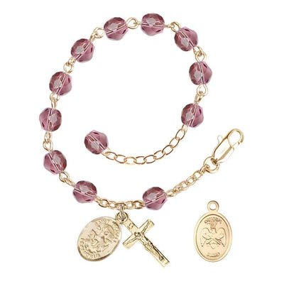 St. Michael National Guard 6mm Gold Crystal Rosary Bracelet in Amethyst, Bliss Manufacturing