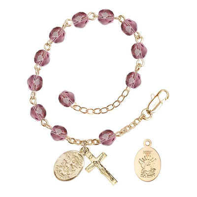 St. Michael Navy Gold 6mm Crystal Rosary Bracelet in Amethyst, Bliss Manufacturing