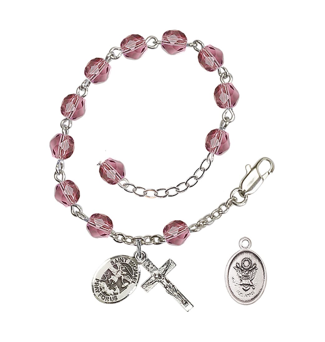 Bliss St Michael Army Silver-plated 6mm Crystal Rosary Bracelet in Amethyst,