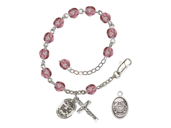 Bliss St Michael Coast Guard Silver-plated 6mm Crystal Rosary Bracelet