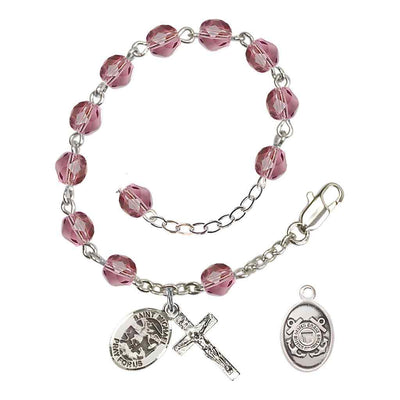 St. Michael Coast Guard Silver 6mm Crystal Rosary Bracelet in Amethyst, Bliss Manufacturing