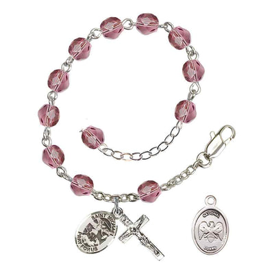 St. Michael National Guard Silver 6mm Crystal Rosary Bracelet in Amethyst, Bliss Manufacturing