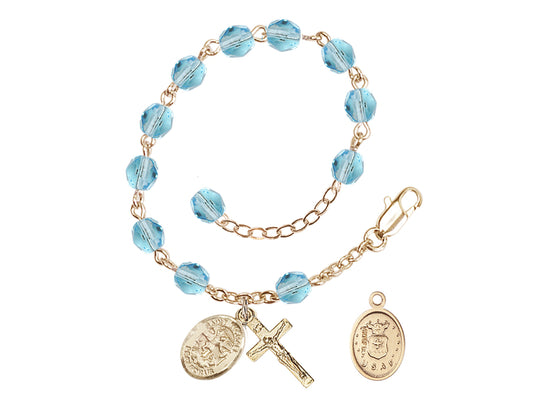 Bliss St Michael Air Force Gold-plated 6mm Crystal Rosary Bracelet