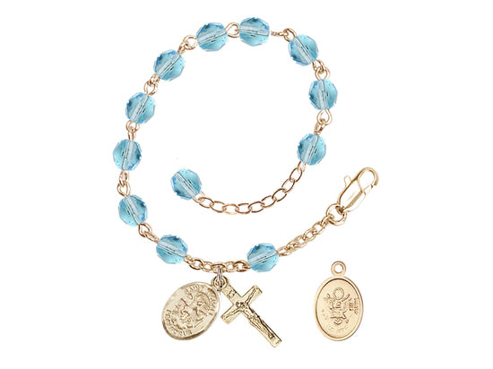 Bliss St Michael Army Gold-plated 6mm Crystal Rosary Bracelet