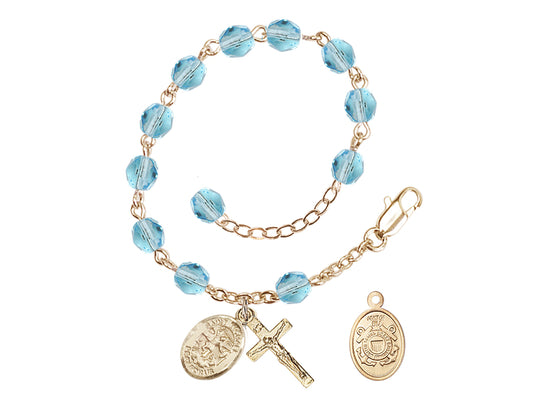 Bliss St Michael Coast Guard Gold-plated 6mm Crystal Rosary Bracelet