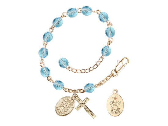 Bliss St Michael Navy Gold-plated 6mm Crystal Rosary Bracelet