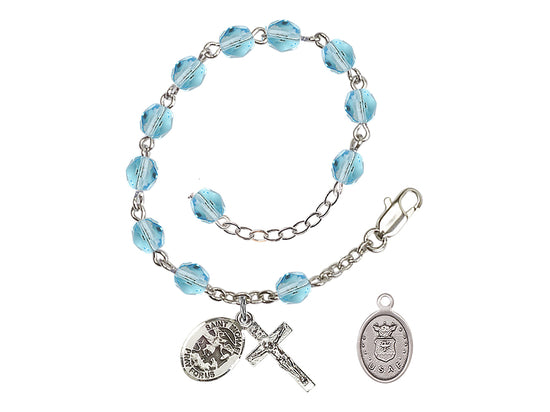 Bliss St Michael Air Force Silver-plated 6mm Crystal Rosary Bracelet