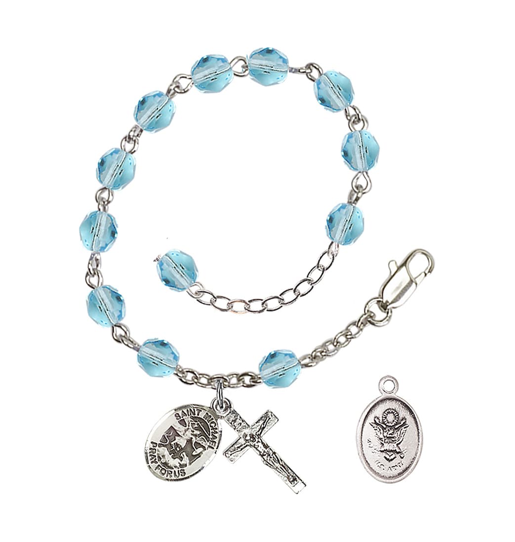 Bliss St Michael Army Silver-plated 6mm Crystal Rosary Bracelet in Aqua,