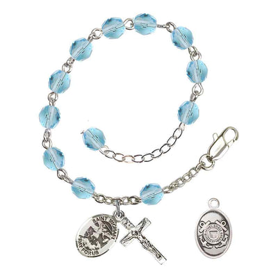St. Michael Coast Guard Silver 6mm Crystal Rosary Bracelet in Aqua, Bliss Manufacturing