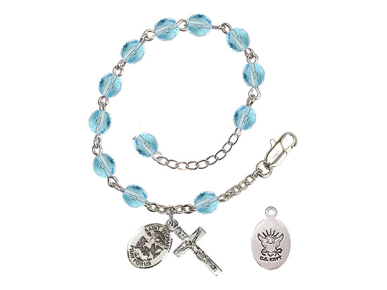 Bliss St Michael Navy Silver-plated 6mm Crystal Rosary Bracelet