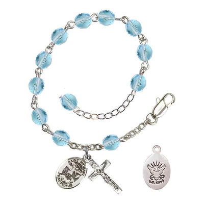 St. Michael Navy Silver 6mm Crystal Rosary Bracelet in Aqua, Bliss Manufacturing