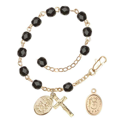 St. Michael Air Force Gold 6mm Crystal Rosary Bracelet in Black, Bliss Manufacturing