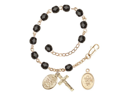 Bliss St Michael Army Gold-plated 6mm Crystal Rosary Bracelet