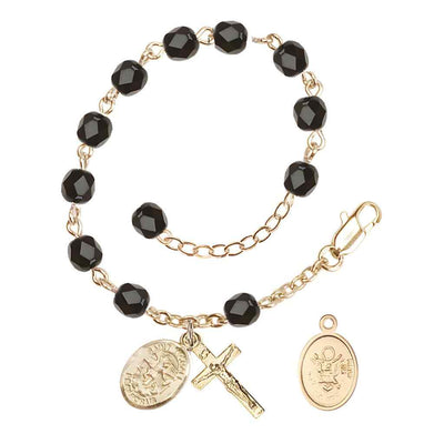 St. Michael Army Gold 6mm Crystal Rosary Bracelet in Black, Bliss Manufacturing