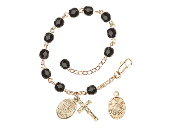 Bliss St Michael Coast Guard Gold-plated 6mm Crystal Rosary Bracelet