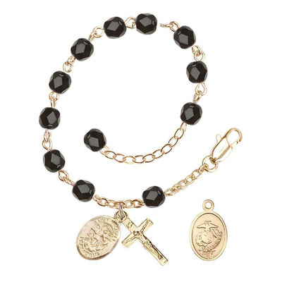 St. Michael Marine Gold 6mm Crystal Rosary Bracelet in Black, Bliss Manufacturing