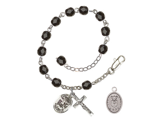 Bliss St Michael Air Force Silver-plated 6mm Crystal Rosary Bracelet