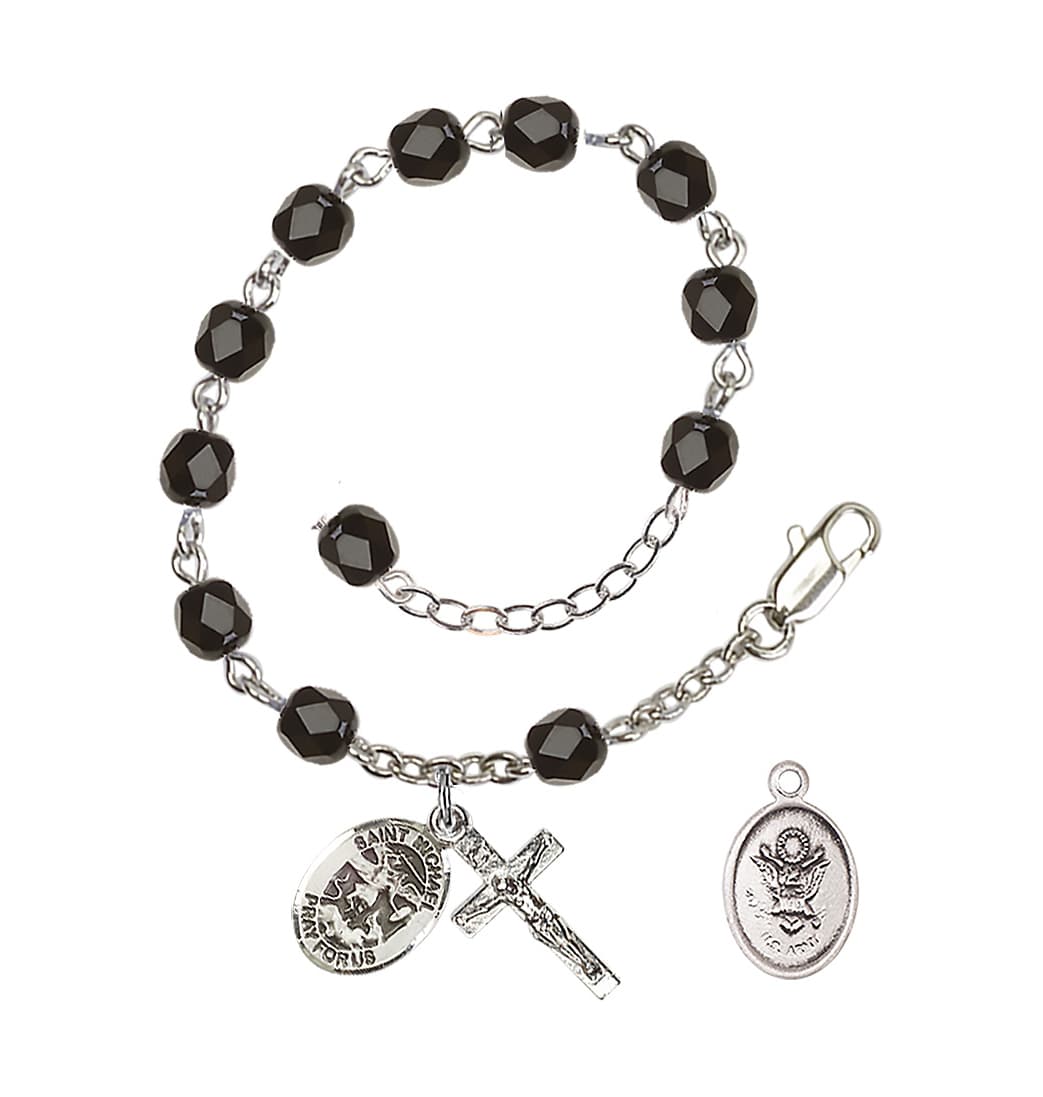 Bliss St Michael Army Silver-plated 6mm Crystal Rosary Bracelet in Black,