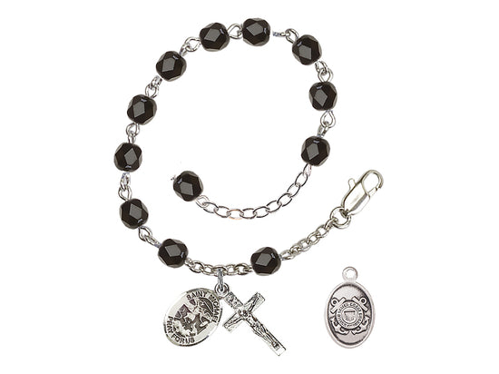 Bliss St Michael Coast Guard Silver-plated 6mm Crystal Rosary Bracelet