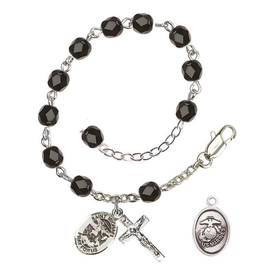 St. Michael Marine Silver 6mm Crystal Rosary Bracelet in Black, Bliss Manufacturing