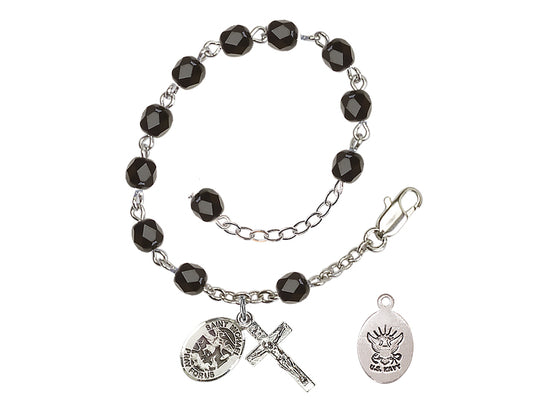 Bliss St Michael Navy Silver-plated 6mm Crystal Rosary Bracelet