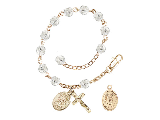 Bliss St Michael Air Force Gold-plated 6mm Crystal Rosary Bracelet