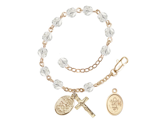 Bliss St Michael Army Gold-plated 6mm Crystal Rosary Bracelet