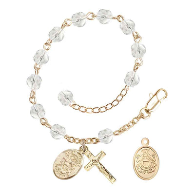 St. Michael Coast Guard Gold 6mm Crystal Rosary Bracelet, Bliss Manufacturing