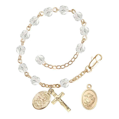 St. Michael Marine Gold 6mm Crystal Rosary Bracelet, Bliss Manufacturing