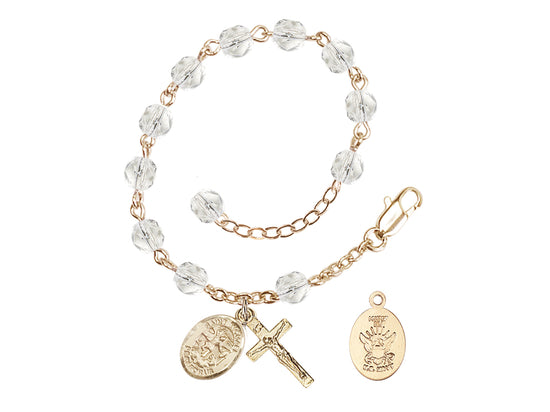 Bliss St Michael Navy Gold-plated 6mm Crystal Rosary Bracelet