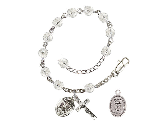 Bliss St Michael Air Force Silver-plated 6mm Crystal Rosary Bracelet