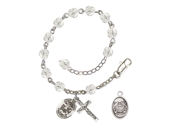 Bliss St Michael Coast Guard Silver-plated 6mm Crystal Rosary Bracelet