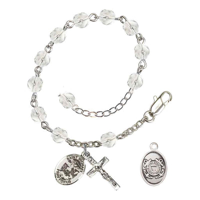 St. Michael Coast Guard Silver 6mm Crystal Rosary Bracelet, Bliss Manufacturing