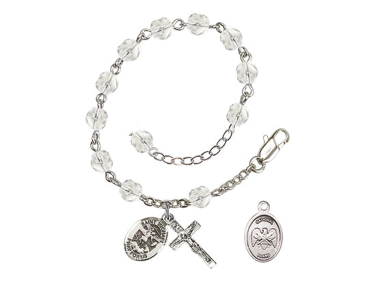 Bliss St Michael National Guard Silver-plated 6mm Crystal Rosary Bracelet