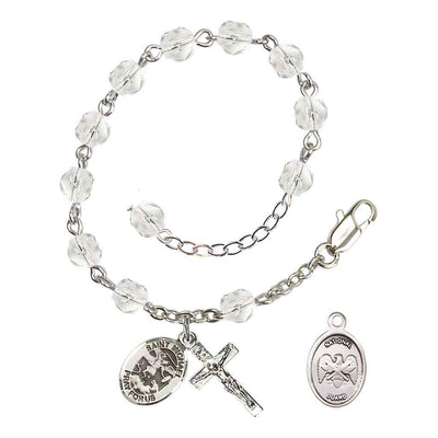 St. Michael National Guard Silver 6mm Crystal Rosary Bracelet, Bliss Manufacturing