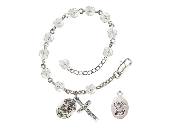 Bliss St Michael Navy Silver-plated 6mm Crystal Rosary Bracelet