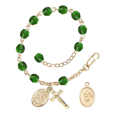 St. Michael Army Gold 6mm Crystal Rosary Bracelet in Emerald, Bliss Manufacturing