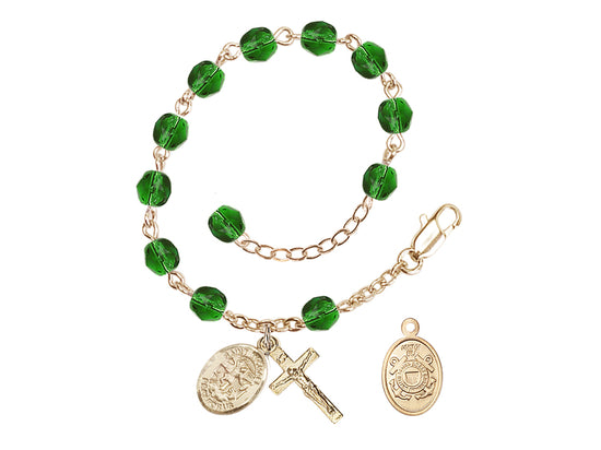 Bliss St Michael Coast Guard Gold-plated 6mm Crystal Rosary Bracelet