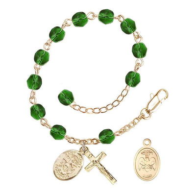 St. Michael National Guard 6mm Gold Crystal Rosary Bracelet in Emerald, Bliss Manufacturing