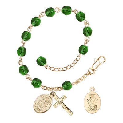 St. Michael Navy Gold 6mm Crystal Rosary Bracelet in Emerald, Bliss Manufacturing
