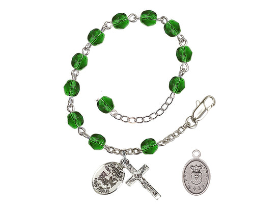 Bliss St Michael Air Force Silver-plated 6mm Crystal Rosary Bracelet