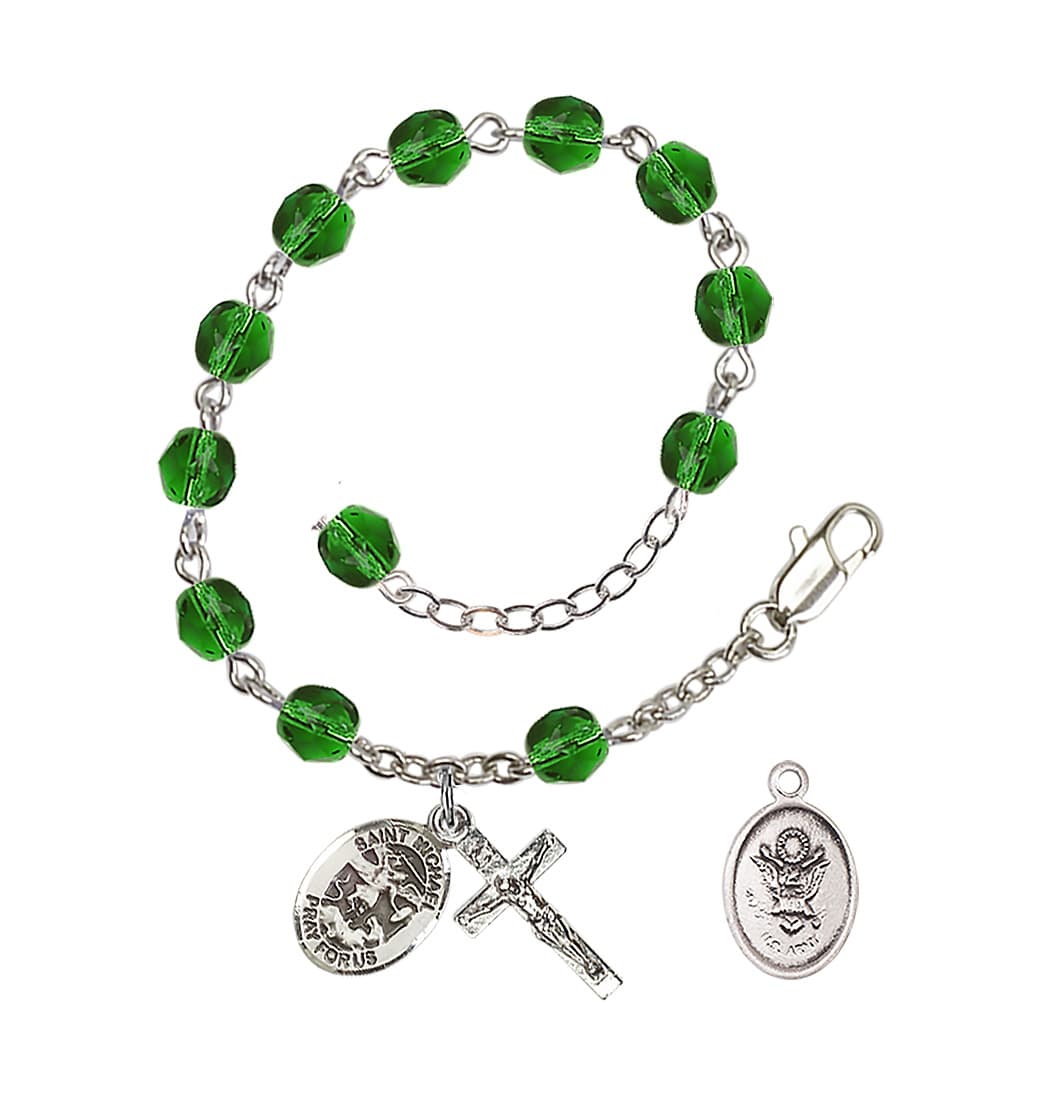 Bliss St Michael Army Silver-plated 6mm Crystal Rosary Bracelet in Emerald,