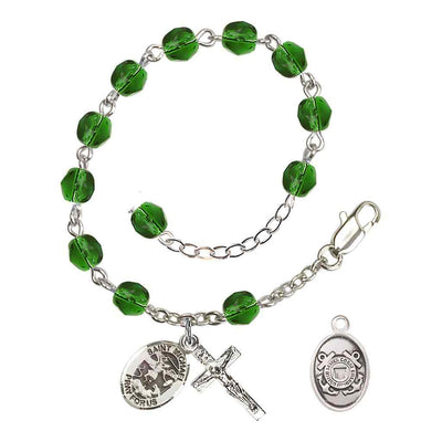 St. Michael Coast Guard Silver 6mm Crystal Rosary Bracelet in Emerald, Bliss Manufacturing