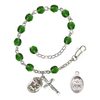 St. Michael National Guard Silver 6mm Crystal Rosary Bracelet in Emerald, Bliss Manufacturing