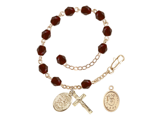 Bliss St Michael Air Force Gold-plated 6mm Crystal Rosary Bracelet